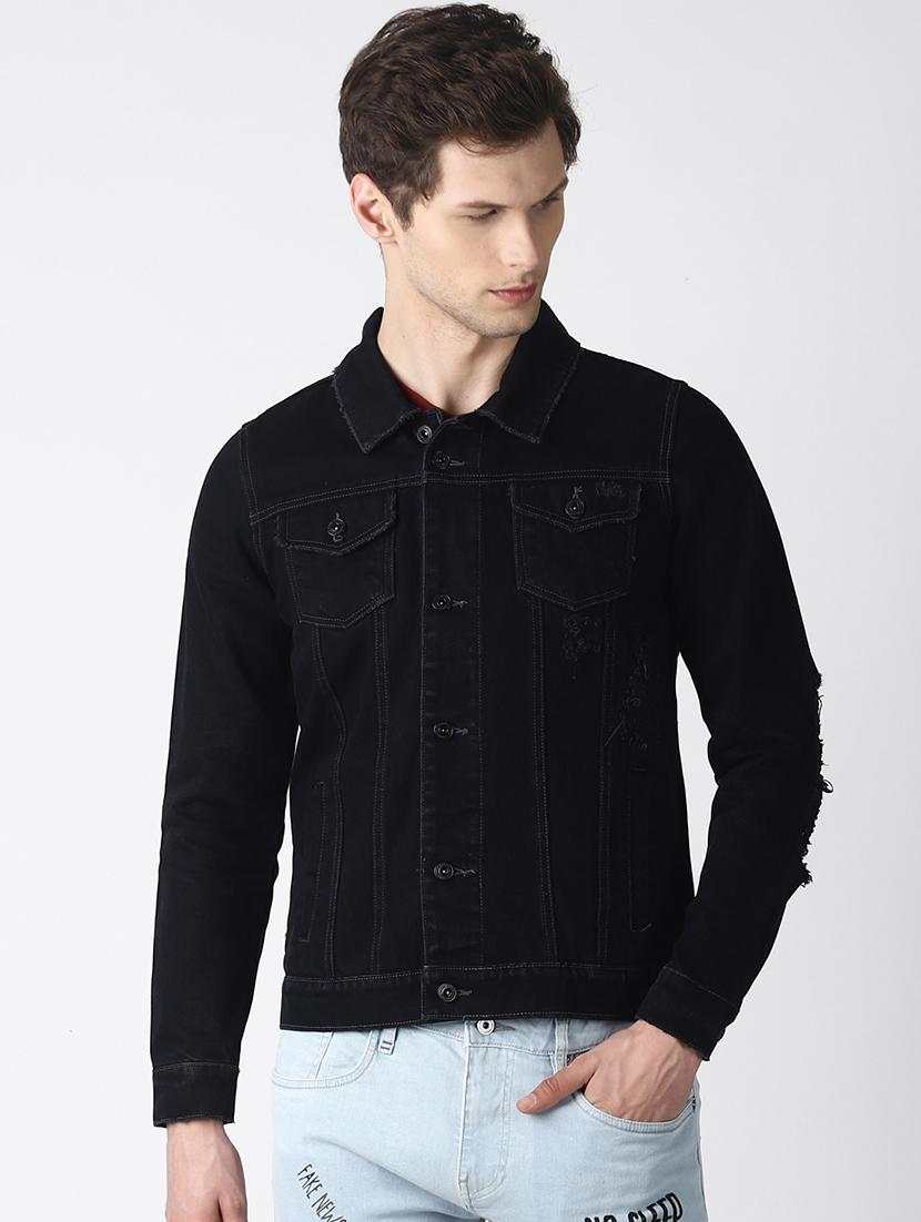 black solid denim jacket - 16756824 - Zoom Image - 1