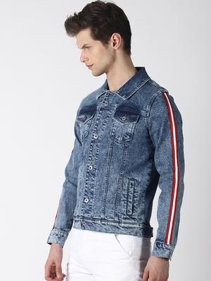 blue taped washed denim jacket - 16756829 - Standard Image - 2
