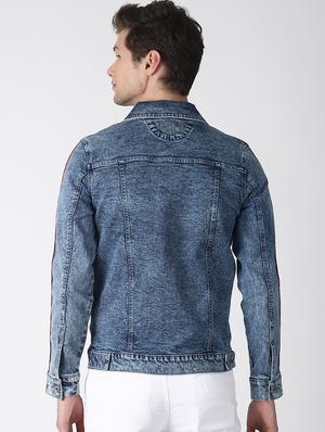 blue taped washed denim jacket - 16756829 - Standard Image - 3