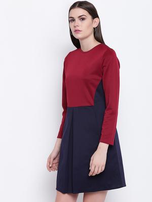 color block crew neck a-line dress - 16756859 - Standard Image - 2