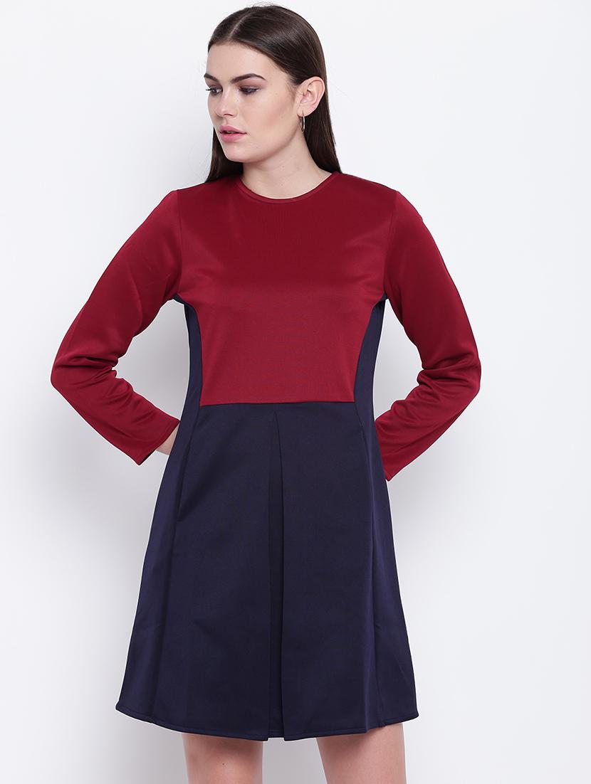color block crew neck a-line dress - 16756859 - Zoom Image - 1