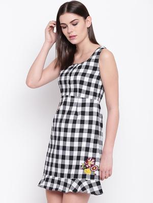 embroidered detail checkered a-line dress - 16756860 - Standard Image - 2