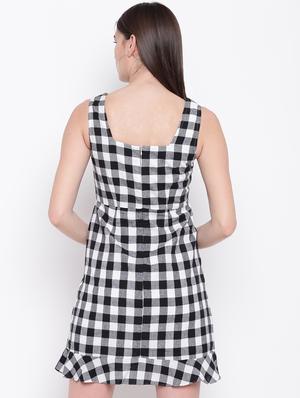 embroidered detail checkered a-line dress - 16756860 - Standard Image - 3