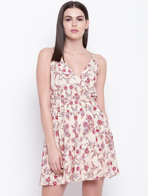 overlap neck floral a-line dress - 16756866 - Standard Image - 1