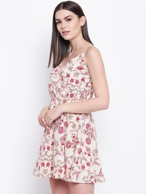 overlap neck floral a-line dress - 16756866 - Standard Image - 2