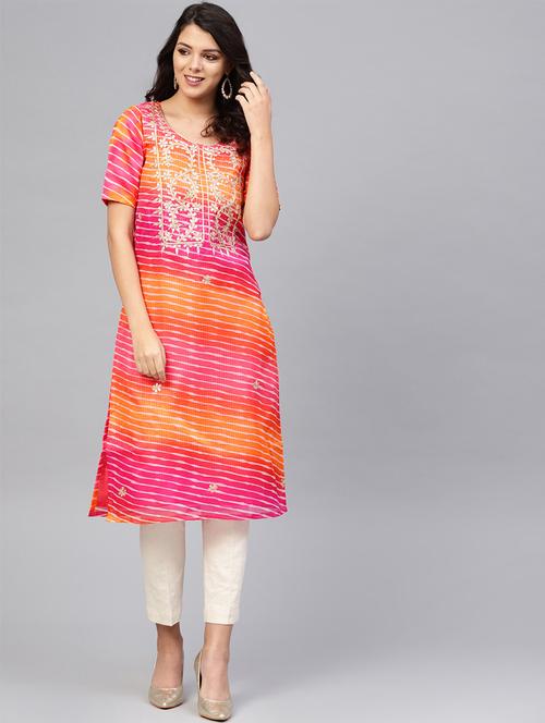 gota work chanderi straight kurta - 16757143 - Standard Image - 1