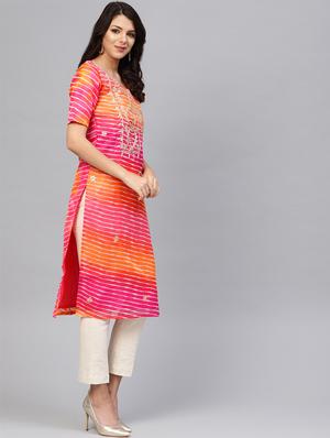 gota work chanderi straight kurta - 16757143 - Standard Image - 2