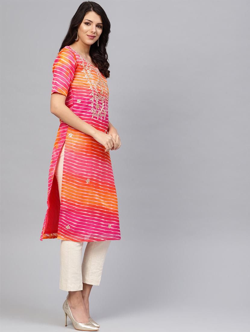 gota work chanderi straight kurta - 16757143 - Zoom Image - 2
