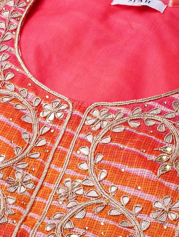 gota work chanderi straight kurta - 16757143 - Zoom Image - 4
