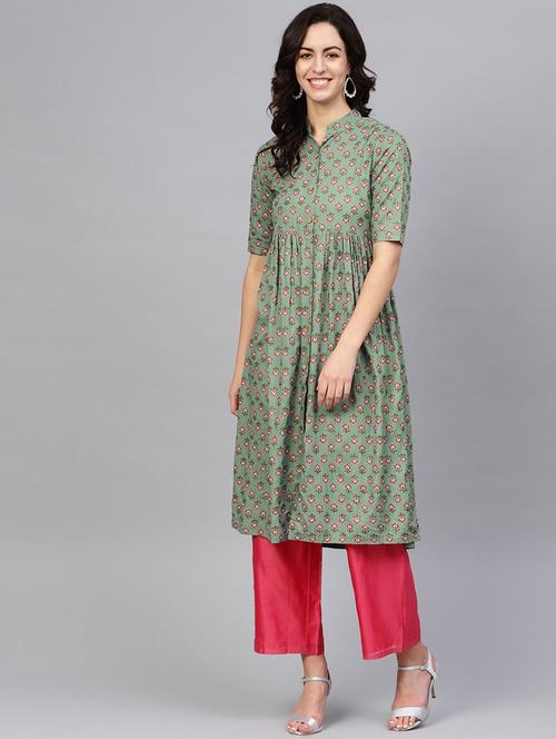 green cotton straight kurta - 16757176 - Standard Image - 1