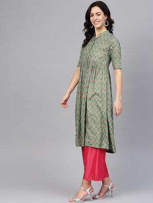 green cotton straight kurta - 16757176 - Standard Image - 2