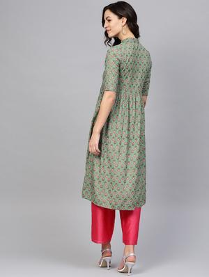 green cotton straight kurta - 16757176 - Standard Image - 3