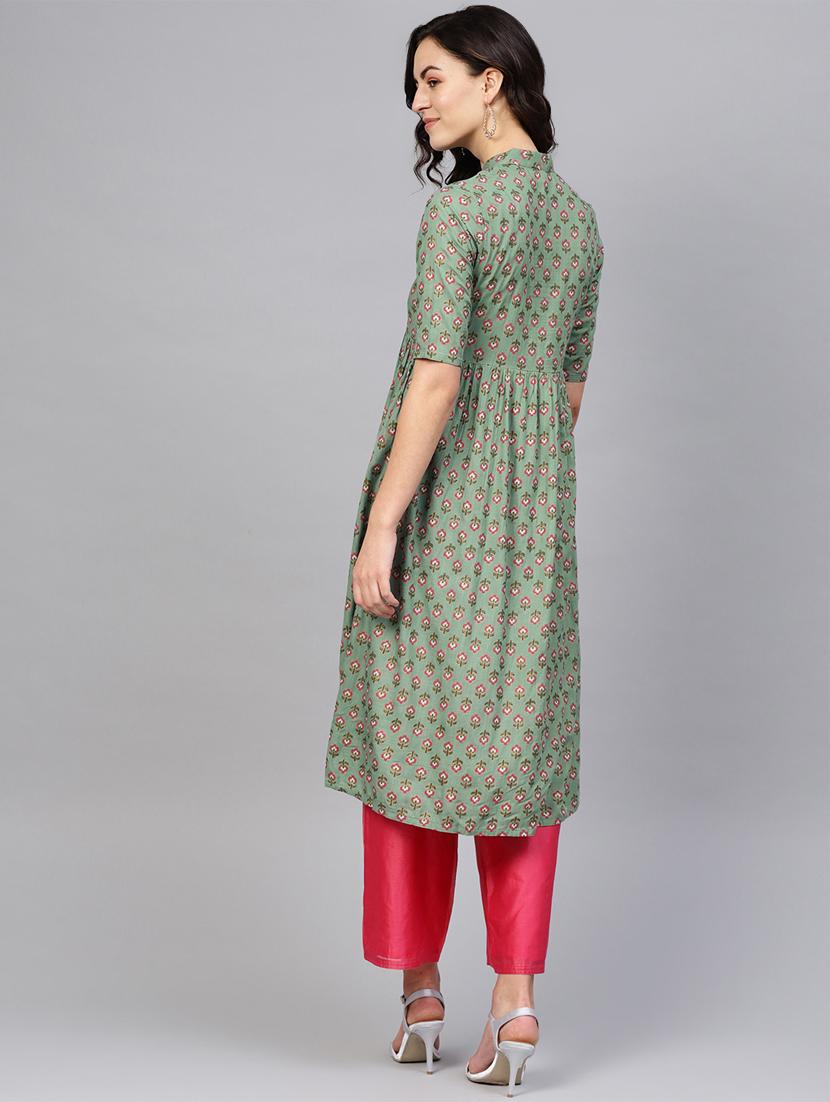 green cotton straight kurta - 16757176 - Zoom Image - 3