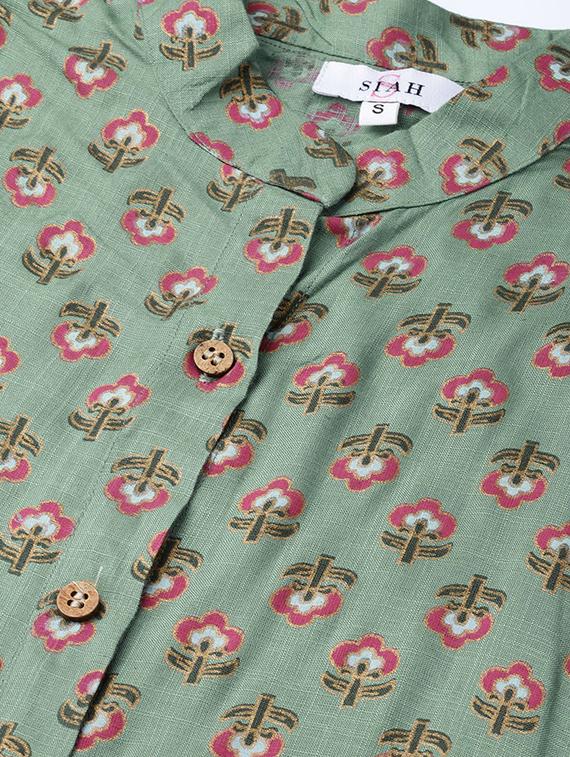 green cotton straight kurta - 16757176 - Zoom Image - 4