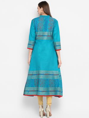 foil printed flared kurta - 16757178 - Standard Image - 3