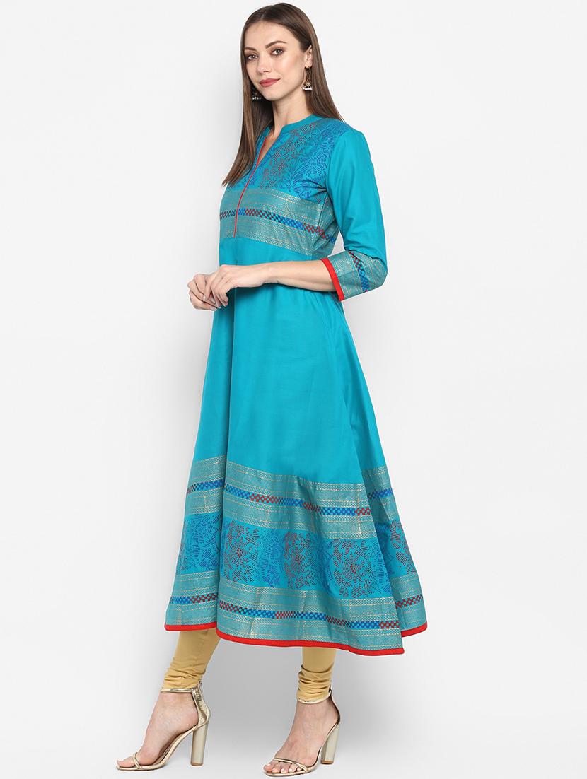foil printed flared kurta - 16757178 - Zoom Image - 2