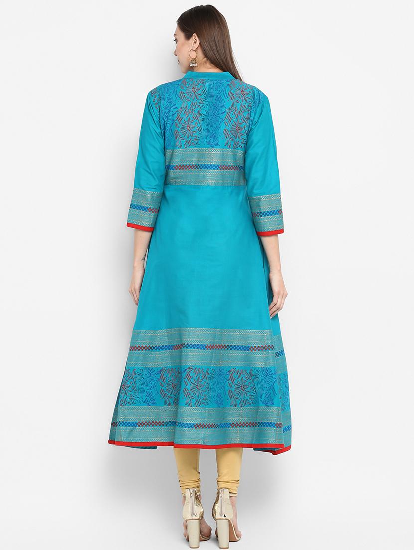 foil printed flared kurta - 16757178 - Zoom Image - 3