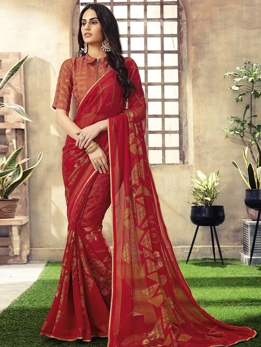 geometric printed saree with blouse - 16757431 - Zoom Image - 1