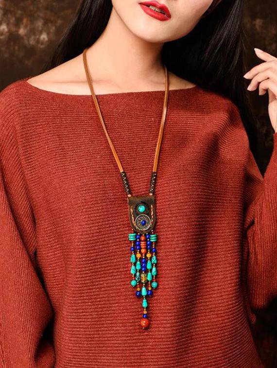 multi colored metal long necklace - 16757887 - Zoom Image - 2