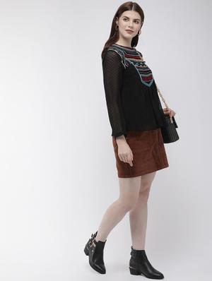round neck embroidered dobby top - 16759409 - Standard Image - 4