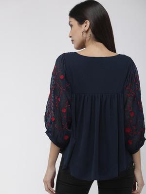 bishop sleeved embroidered dobby a line top - 16759410 - Standard Image - 3