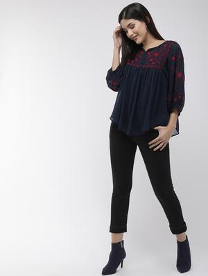 bishop sleeved embroidered dobby a line top - 16759410 - Standard Image - 4