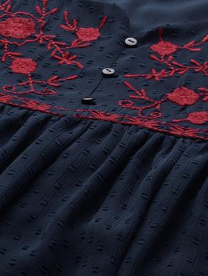 bishop sleeved embroidered dobby a line top - 16759410 - Standard Image - 5