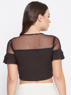 round neck sheer panel crop top - 16759647 - Standard Image - 3