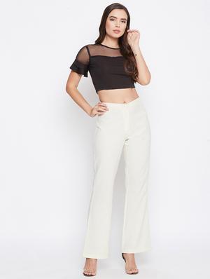 round neck sheer panel crop top - 16759647 - Standard Image - 4
