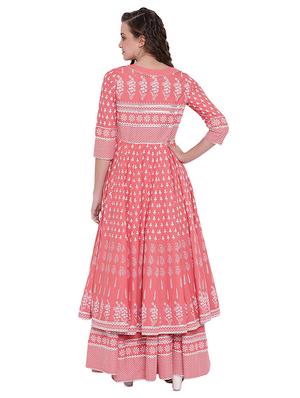 printed flared kurta with jacket - 16759865 - Standard Image - 3