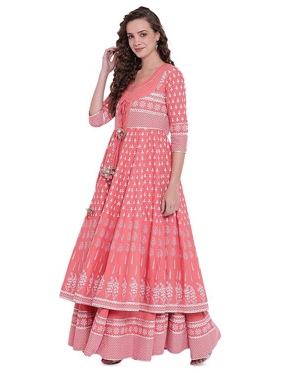 printed flared kurta with jacket - 16759865 - Zoom Image - 2