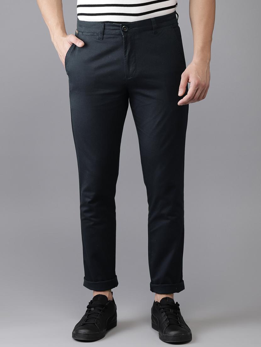 navy blue solid chinos - 16760047 - Zoom Image - 1