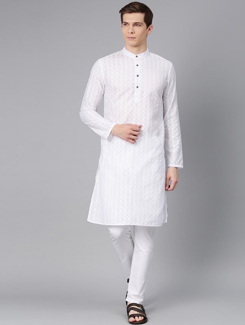 white self design kurta pyjama set - 16760060 - Zoom Image - 1