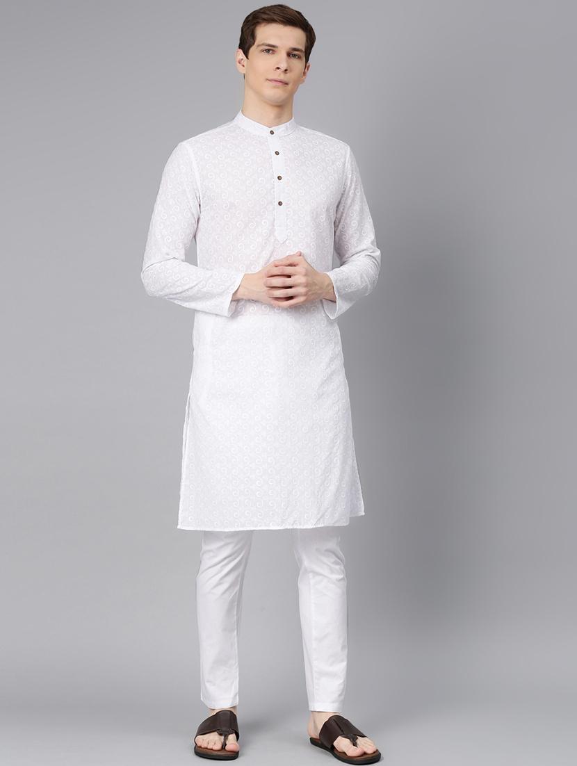 white self design kurta pyjama set - 16760065 - Zoom Image - 1