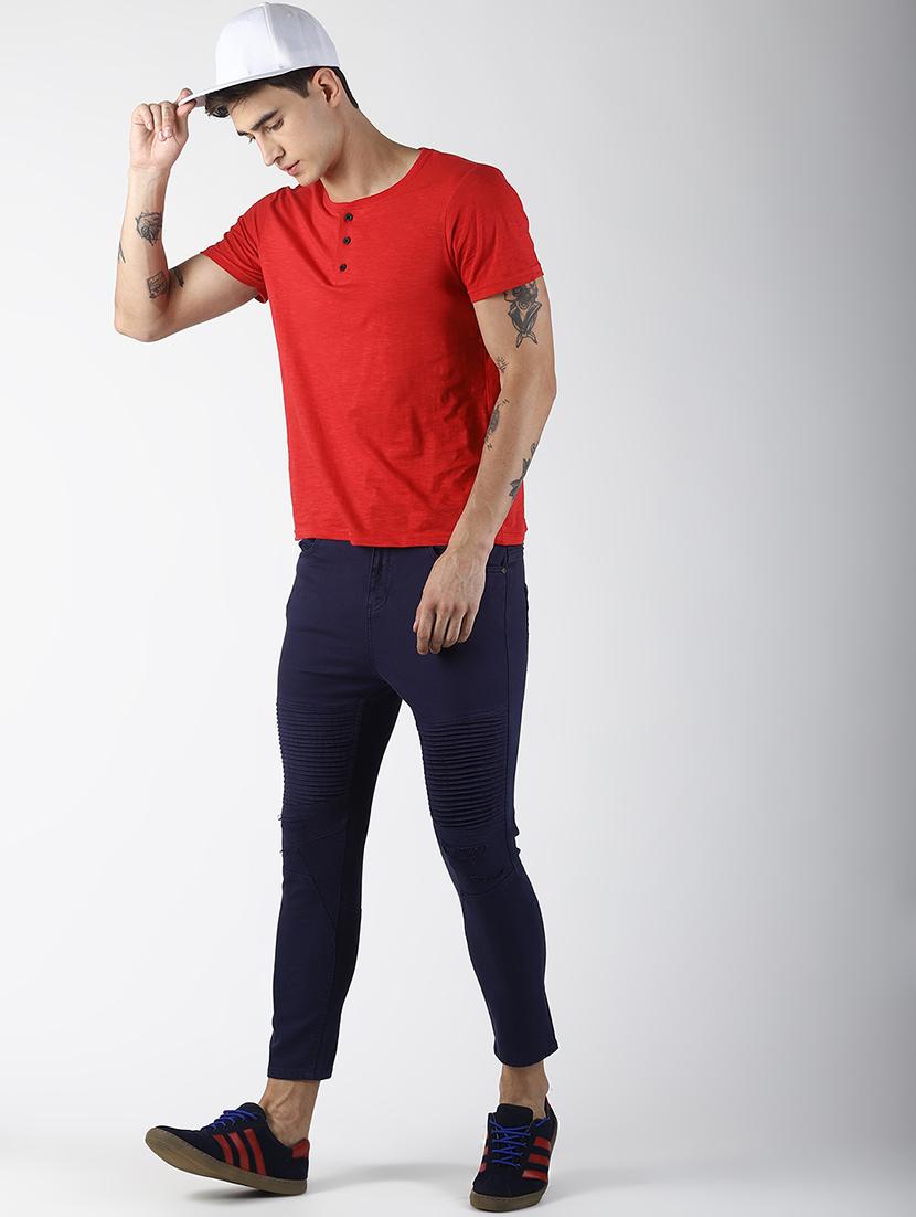 blue solid biker denim jeans - 16760283 - Zoom Image - 4