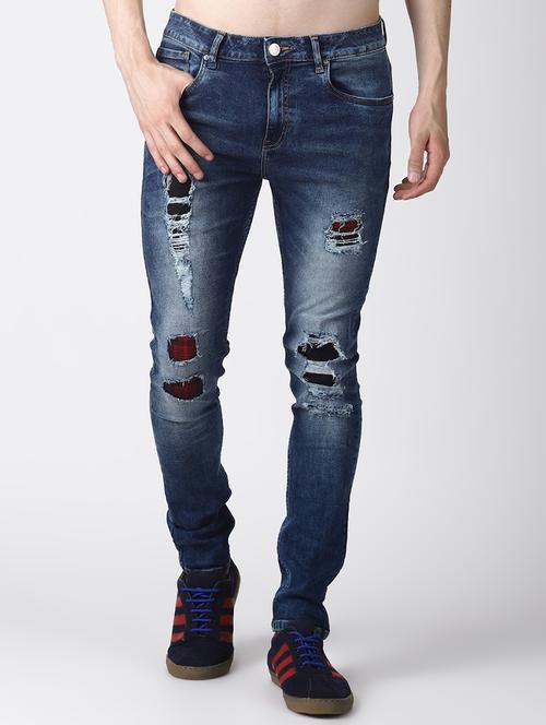 blue light washed patched denim jeans - 16760295 - Standard Image - 1