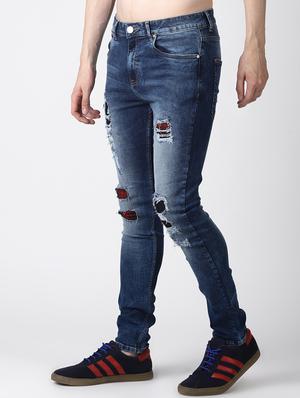 blue light washed patched denim jeans - 16760295 - Standard Image - 2