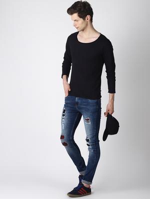 blue light washed patched denim jeans - 16760295 - Standard Image - 4