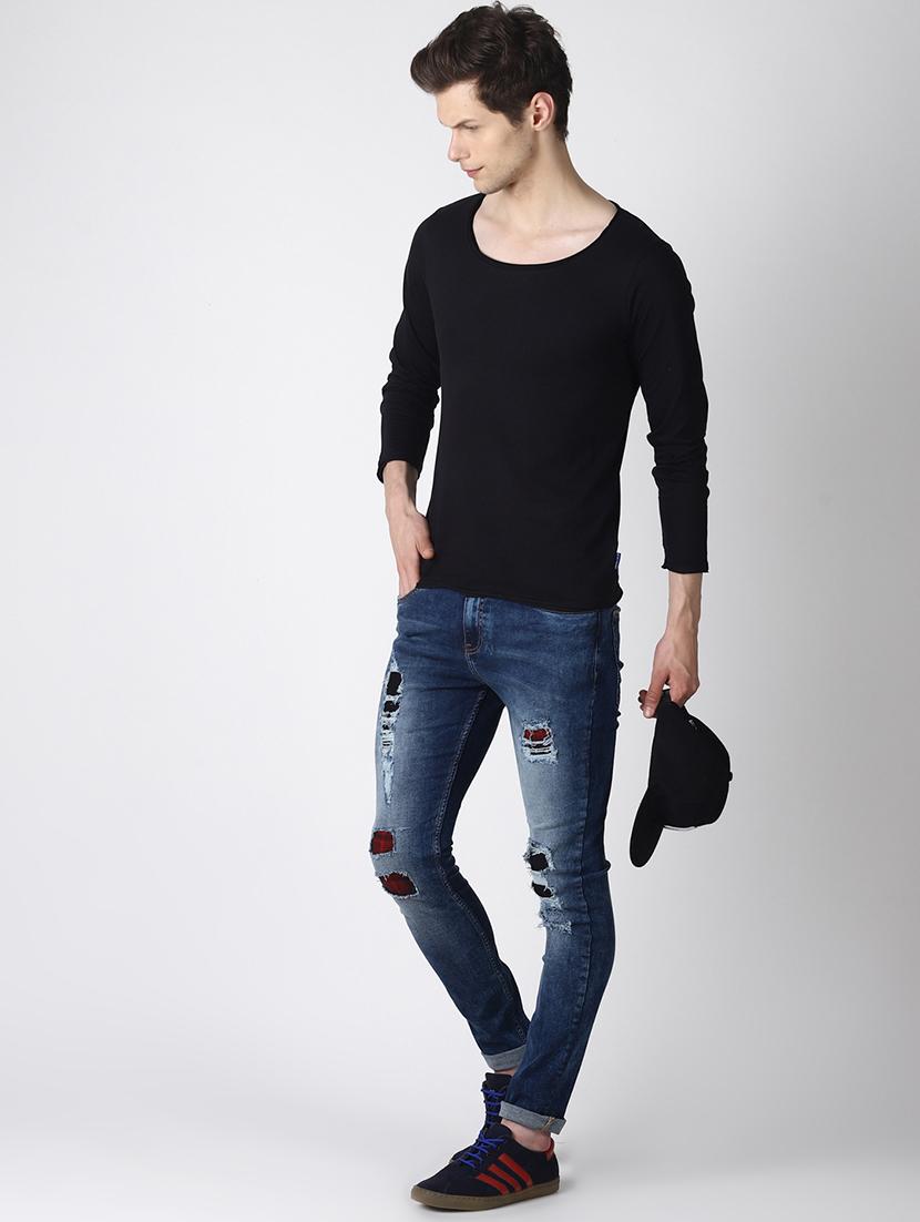 blue light washed patched denim jeans - 16760295 - Zoom Image - 4