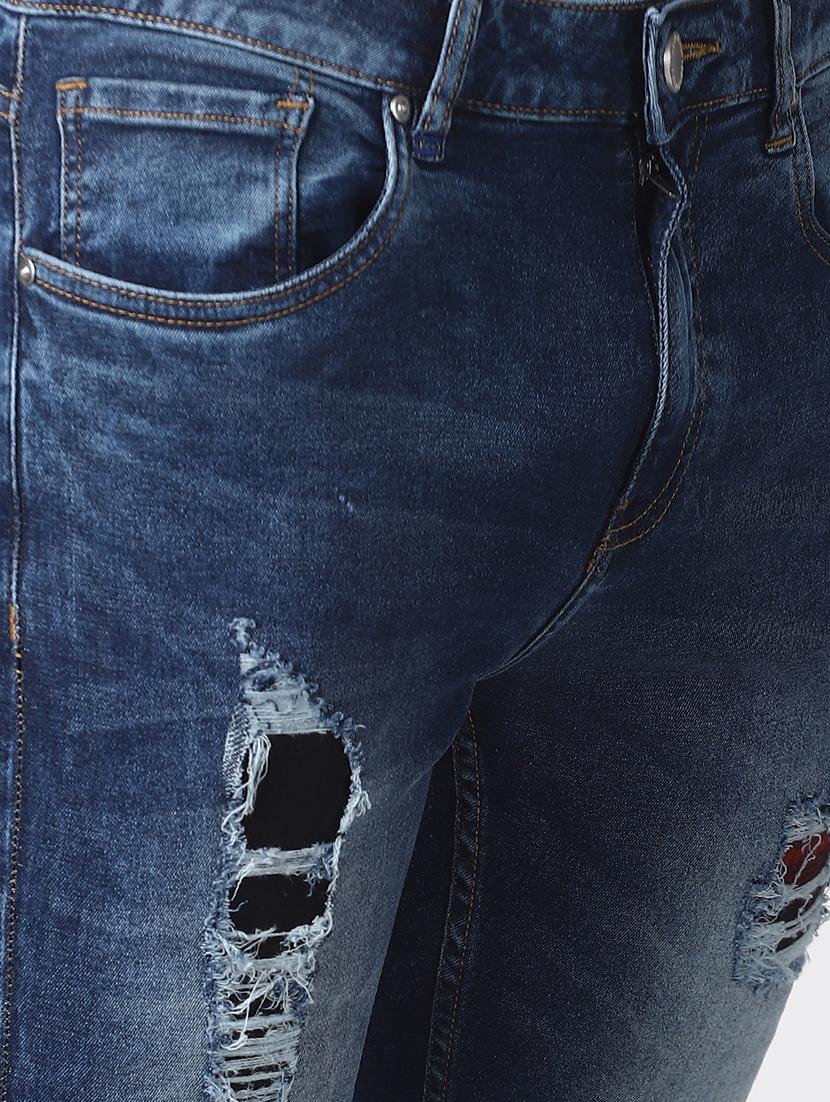 blue light washed patched denim jeans - 16760295 - Zoom Image - 5