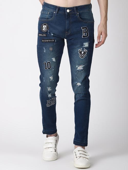 blue light washed patched denim jeans - 16760296 - Standard Image - 1