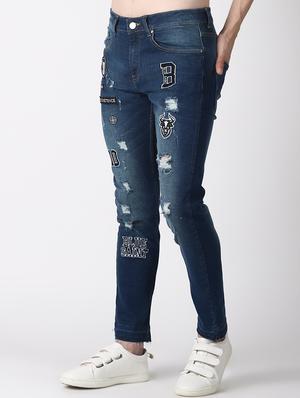 blue light washed patched denim jeans - 16760296 - Standard Image - 2