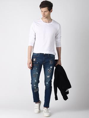 blue light washed patched denim jeans - 16760296 - Standard Image - 4