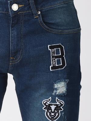 blue light washed patched denim jeans - 16760296 - Standard Image - 5