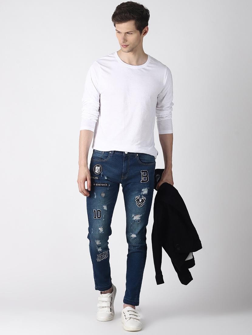 blue light washed patched denim jeans - 16760296 - Zoom Image - 4