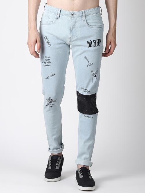 blue printed patched denim jeans - 16760297 - Standard Image - 1