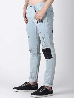 blue printed patched denim jeans - 16760297 - Standard Image - 2