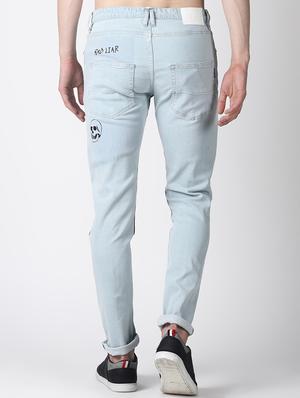 blue printed patched denim jeans - 16760297 - Standard Image - 3