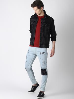 blue printed patched denim jeans - 16760297 - Standard Image - 4