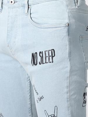 blue printed patched denim jeans - 16760297 - Standard Image - 5